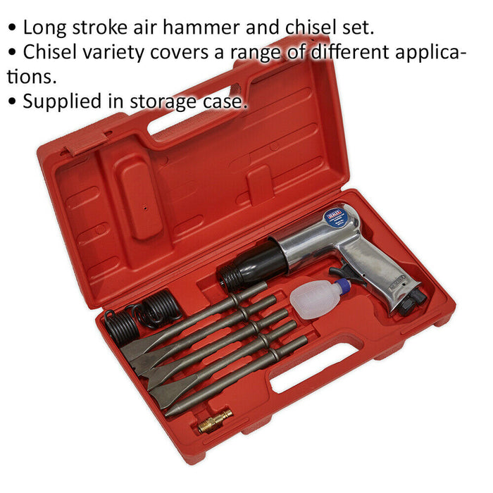 Long Stroke Air Hammer & Chisel Kit - 1/4" BSP - 67mm Stroke - Storage Case Loops