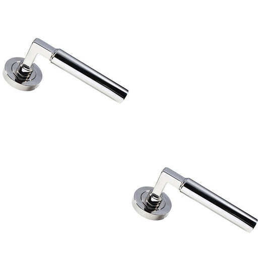 2x PAIR Straight Round Bar Handle on Round Rose Concealed Fix Polished Nickel Loops