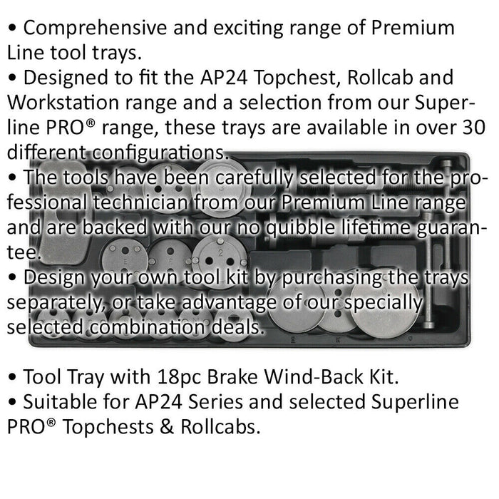 18 Piece PREMIUM Brake Wind-Back Kit with Modular Tool Tray - Tool Storage Loops
