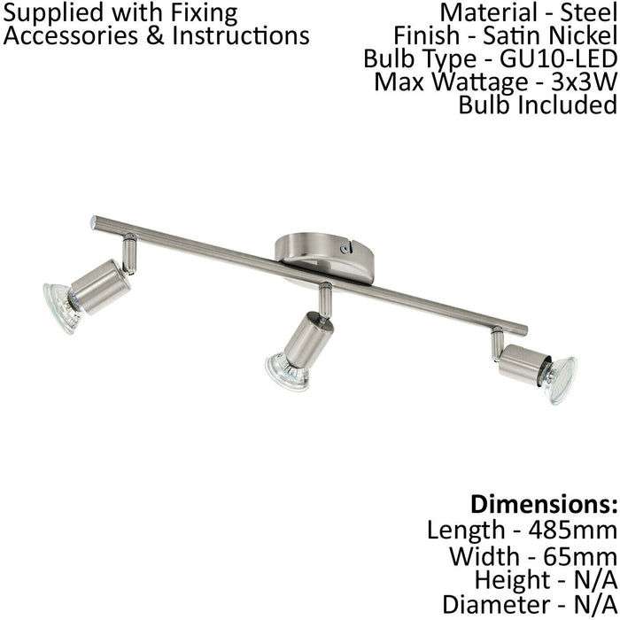 Flush 3 Spot Ceiling Light Colour Satin Nickel Steel Bulb GU10 3x3W Included Loops