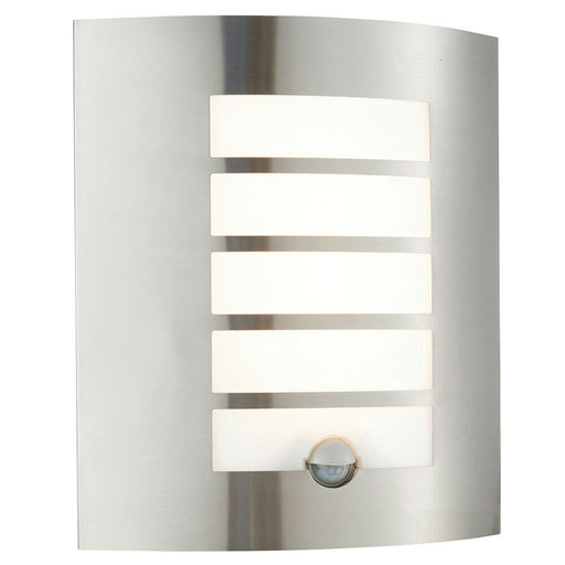 IP44 Outdoor Wall Light PIR Motion Sensor Brushed Steel & Diffuser 7W Warm White Loops