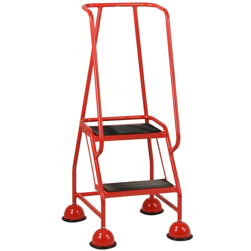 2 Tread Mobile Warehouse Steps RED 1.19m Portable Safety Ladder & Wheels Loops