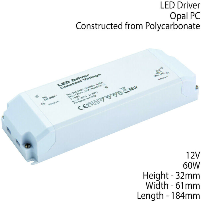 12V DC 60W Constant LED Driver / Transformer Low Voltage Light Power Converter Loops