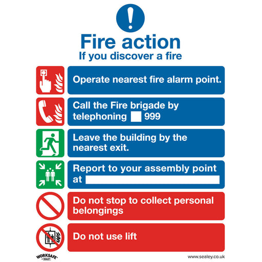 1x FIRE ACTION & LIFT Health & Safety Sign - Rigid Plastic 200 x 250mm Warning Loops