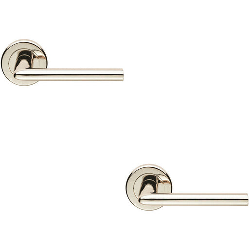 2x PAIR Slimline Straight Bar Lever on Round Rose Concealed Fix Polished Nickel Loops