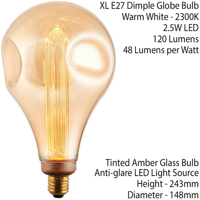 VINTAGE LED Filament Light Bulb AMBER GLASS E27 Screw 2.5W XL 243mm Dimple Lamp Loops
