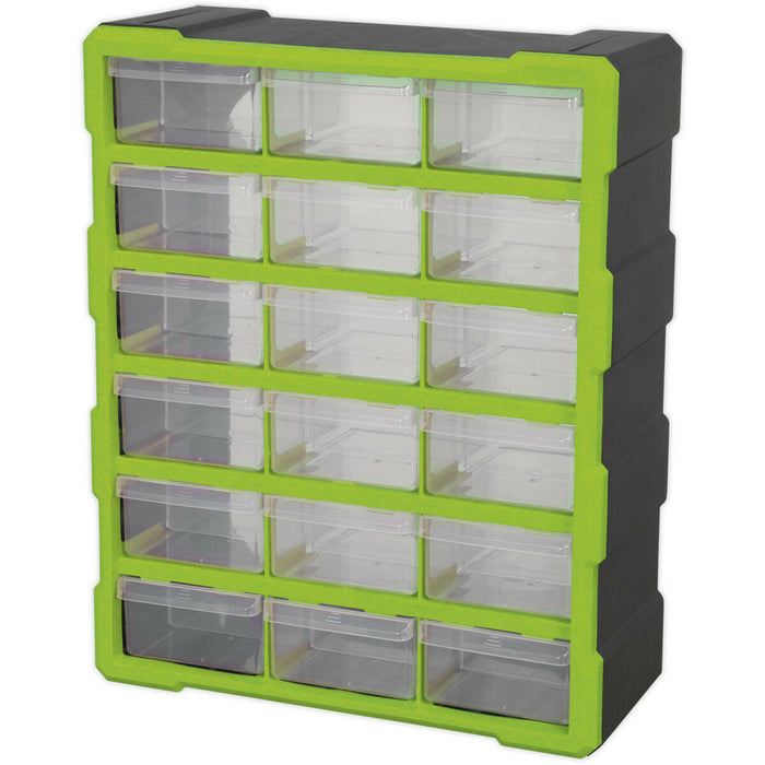 375 x 165 x 470mm 18 Drawer Parts Cabinet - GREEN - Wall Mounted / Standing Box Loops