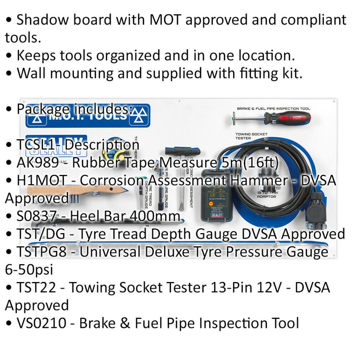 MOT Tool Board - Tool Organisation Rack - Wall Mounted - Tools Included Loops