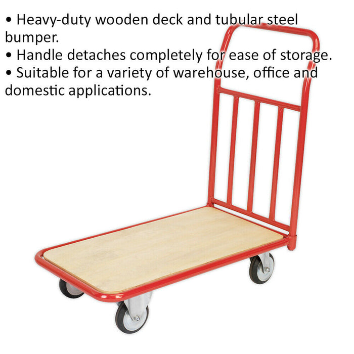 250kg Heavy Duty Platform Truck - Wooden Deck & Steel Bumper - 125mm Wheels Loops