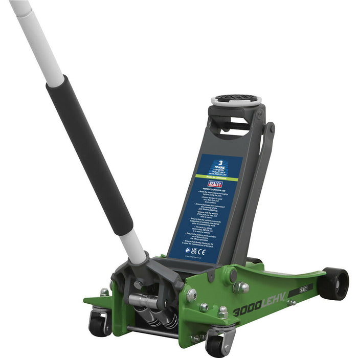 Low Entry Trolley Jack - 3000kg Weight - Twin Piston - 500mm Max Height - Green Loops