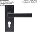 PAIR Straight Square Handle on Euro Lock Backplate 150 x 50mm Matt Black Loops