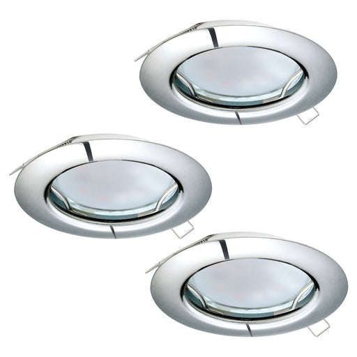 3 PACK Flush / Recessed Ceiling Downlight Chrome Steel 3 x 3W GU10 Bulb Loops