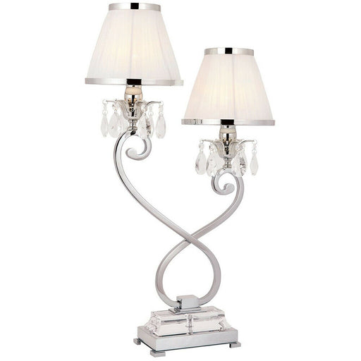 Esher Luxury Twin Table Lamp Nickel Crystal White Shade Traditional Bulb Holder Loops