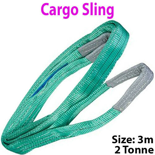 3m 2 Tonne (2000KG) Flat Webbing Strong Cargo Sling Lifting Crane Hoist Strap Loops
