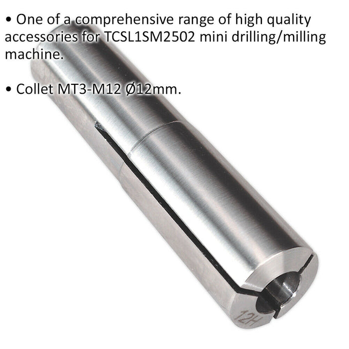 12mm Collet MT3-M12 - Suitable for ys08796 Mini Drilling & Milling Machine Loops