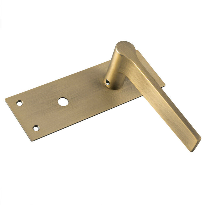 PAIR Flat Straight Lever on Slim Bathroom Backplate 150 x 50mm Antique Brass Loops