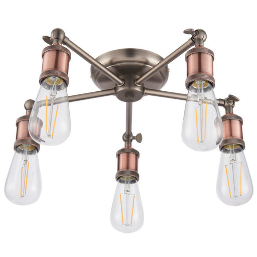 Semi Flush Ceiling Light Aged Copper 5 Lamp Adjustable Vintage Hanging Pendant Loops