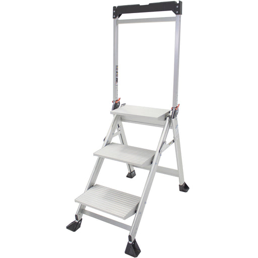 0.7m PREMIUM JUMBO Folding Step Ladders 3 Tread Anti Slip Aluminium Safety Steps Loops