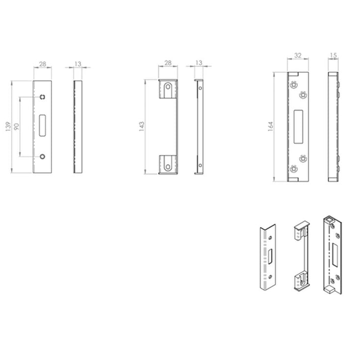 Rebate Kit for BS Lever Deadlocks For Double Doors 13mm Satin Steel Loops