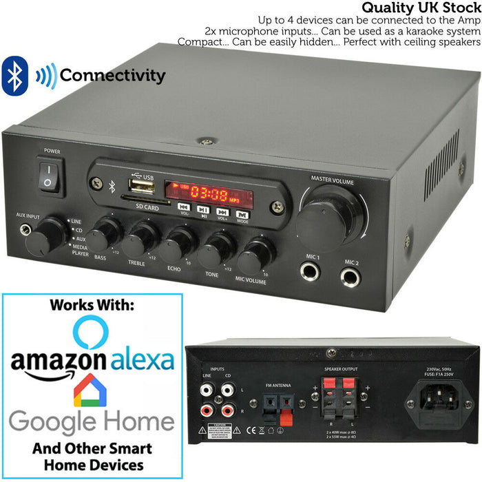 4 Zone Bluetooth Speaker Kit 8x 70W Black Wall Mounted Home Bar Stereo Amplifier