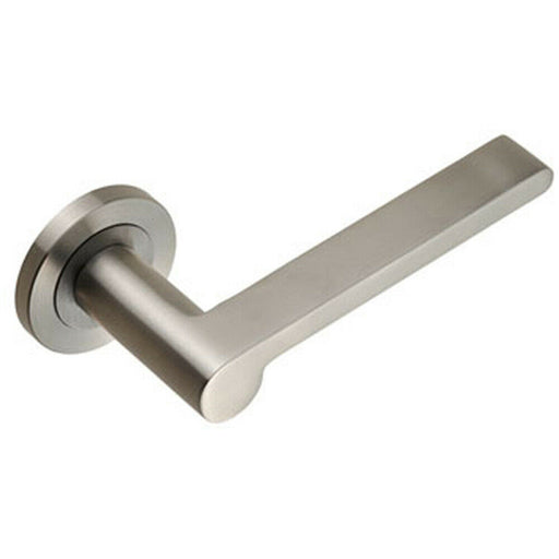 PAIR Flat Bar Lever with Rounded End on Round Rose Concealed Fix Satin Steel Loops