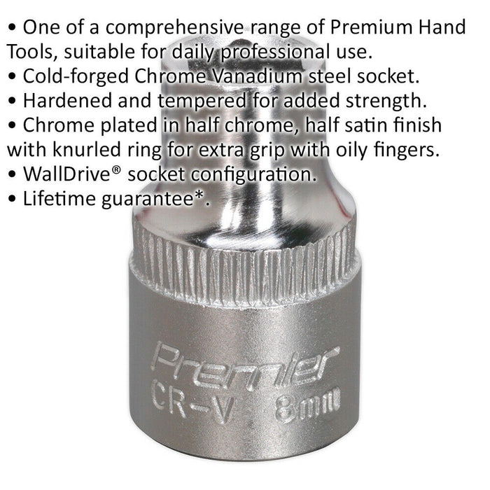 8mm Forged Steel Drive Socket - 3/8" Square Drive - Chrome Vanadium Socket Loops