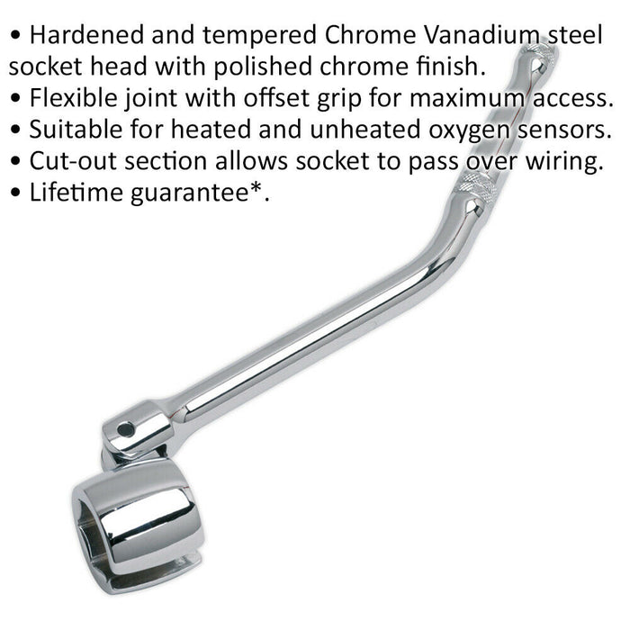 22mm Oxygen Sensor Wrench with Flexi-Handle - Offset Grip - Cut-out Section Loops