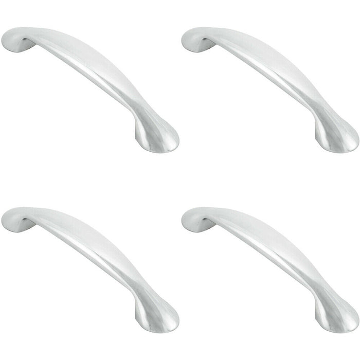 4x Flared Cabinet Pull Handle 165.5 x 23mm 128mm Fixing Centres Chrome Loops