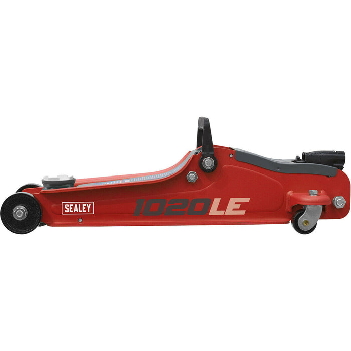 Red Short Chassis Trolley Jack - 2000kg Limit - 385mm Max Height - Low Entry Loops