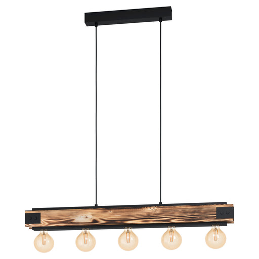 Hanging Ceiling Pendant Light Wood Grain & Black 5 Bulb Kitchen Island Lamp Loops