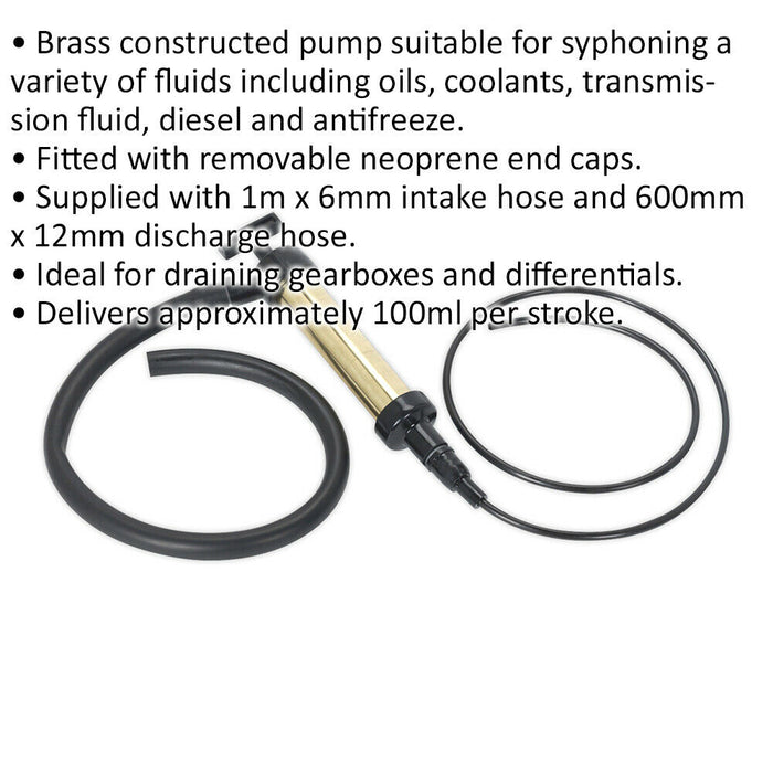 Brass Fluid Transfer Pump - Neoprene End Caps - Intake & Discharge Hose Loops