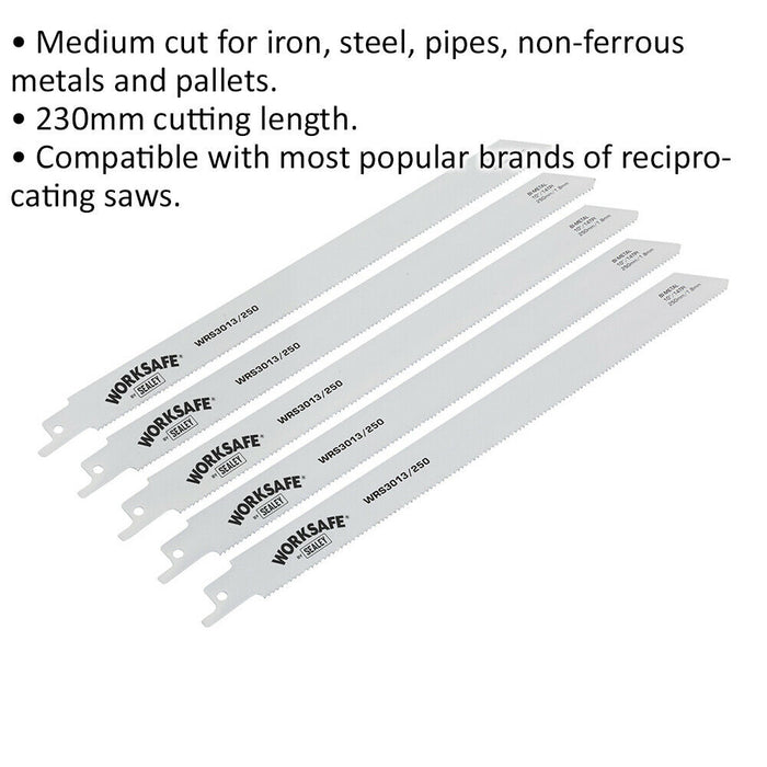 5 PACK 250mm Reciprocating Saw Blade - 14 TPI - Suitable for Iron Steel Pipes Loops