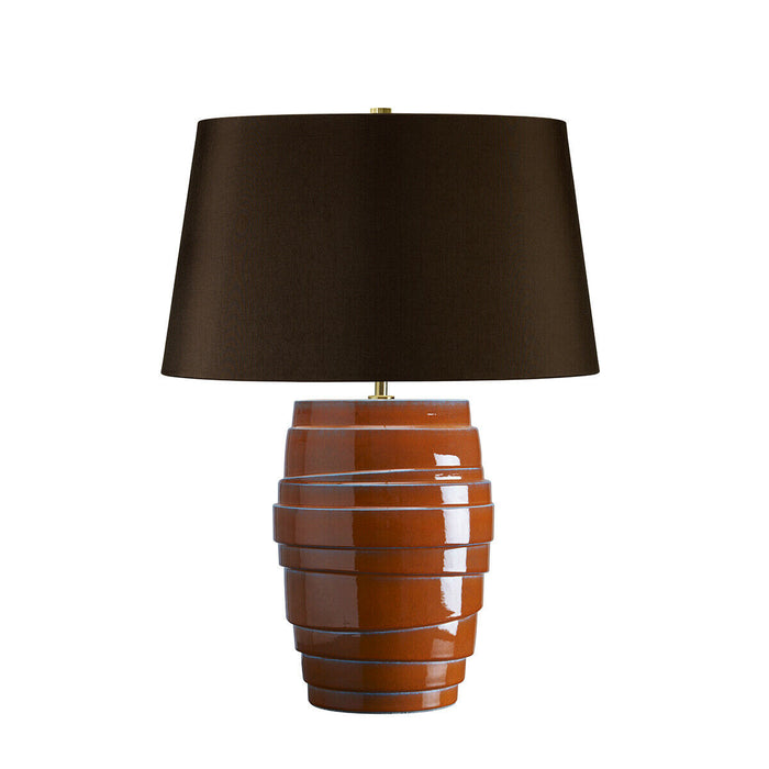 Table Lamp Ceramic Orange Reactive Glaze Brown Faux Silk Shade LED E27 60W Loops