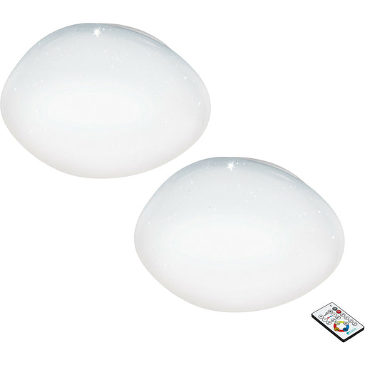 2 PACK Flush Ceiling Light White Shade White Plastic With Crystal Effect LED 34W Loops