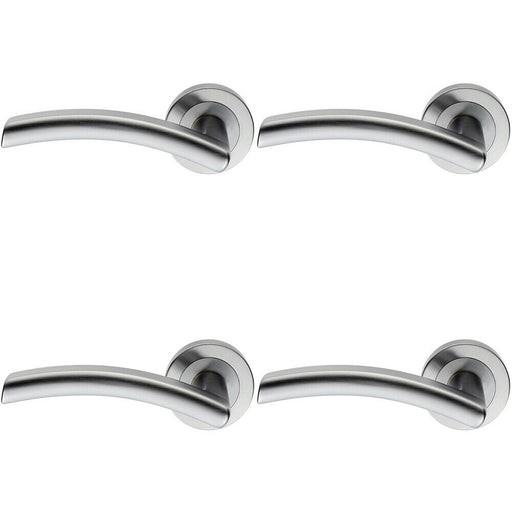 4x PAIR Heavyweight Arched Handle on Round Rose Concealed Fix Satin Chrome Loops