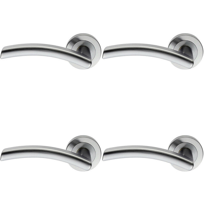 4x PAIR Heavyweight Arched Handle on Round Rose Concealed Fix Satin Chrome Loops