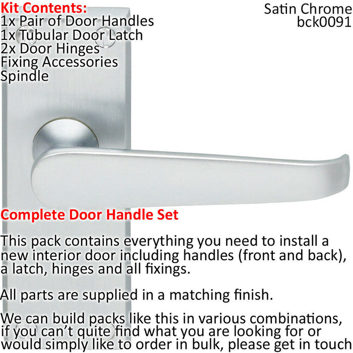 Door Handle & Latch Pack Satin Chrome Victorian Straight Lever on Backplate Loops