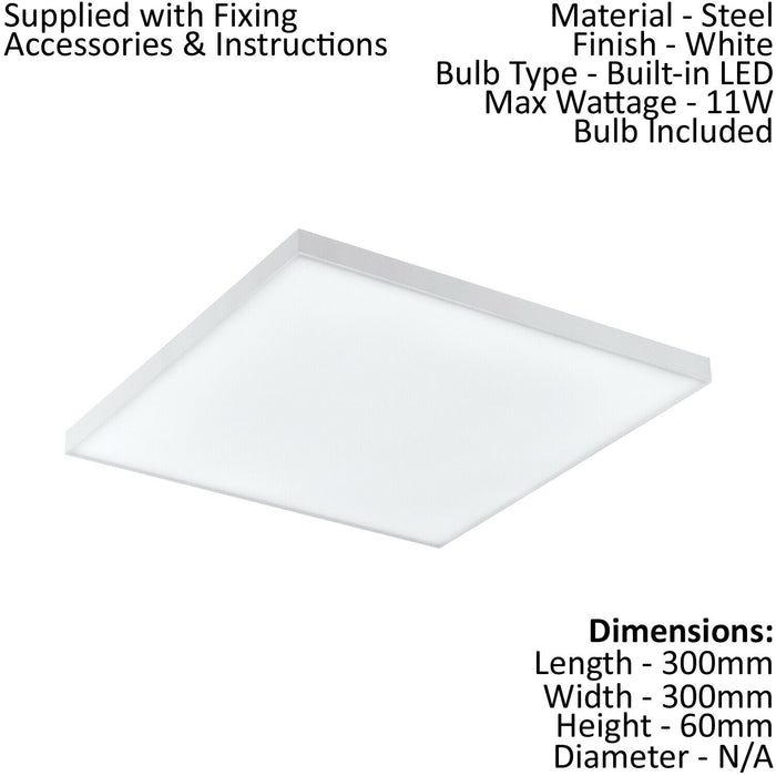 300mm Modern Sleek Ceiling Light White Slim Square Low Profile 11W LED 4000K Loops