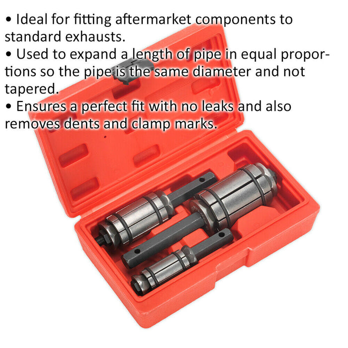 3 Piece Exhaust Pipe Expander Set - Small Medium & Large - Hex Drive - Case Loops