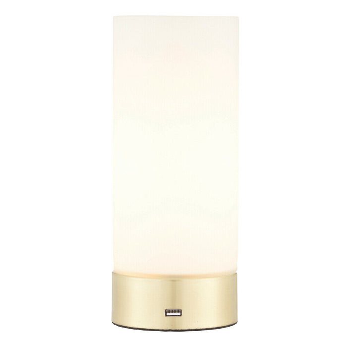 Touch Dimmable Table Lamp Brass & Frosted Glass Shade Modern Light USB Charger Loops