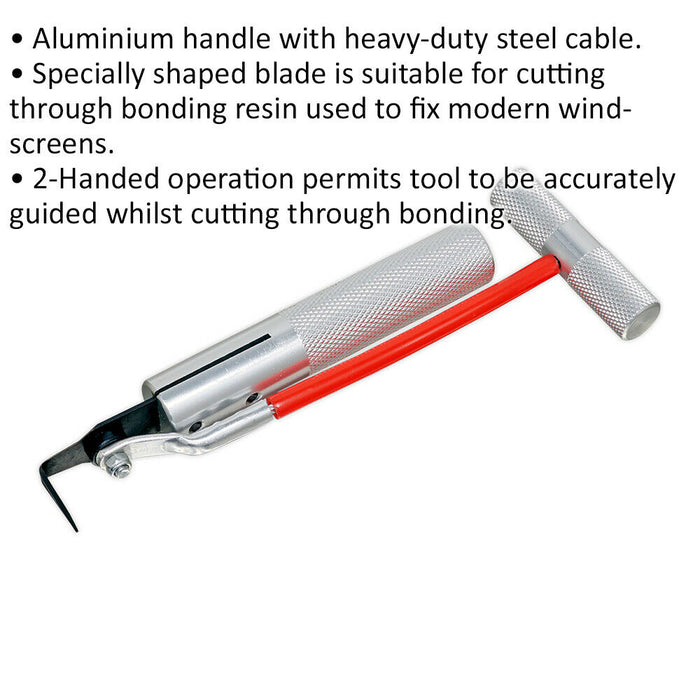 Bonded Windscreen Removal Tool - Aluminium Handle - Heavy Duty Steel Cable Loops
