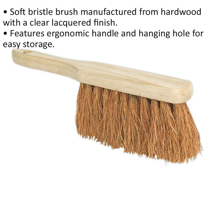 11 Inch Soft Bristled Hand Brush - Ergonomic Hardwood Handle - Hanging Hole Loops