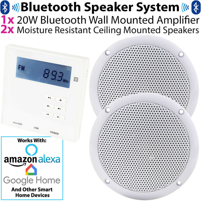 Wall Mounted Micro Bluetooth Amplifier & 2 Ceiling Speaker Kit Stereo HiFi Music