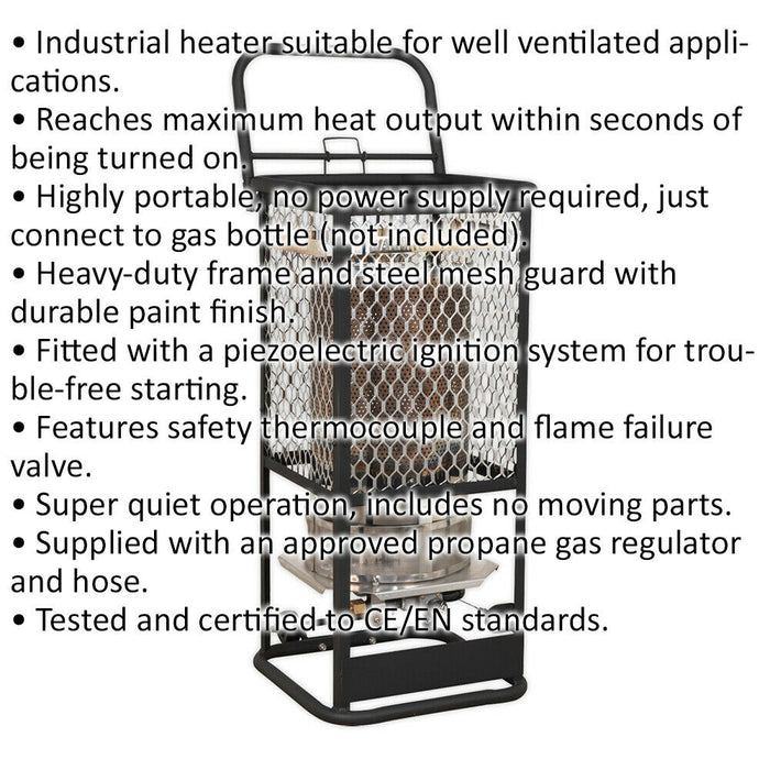 Industrial Propane Heater - 125000 Btu/Hr Space Warmer - Heavy Duty Frame Loops