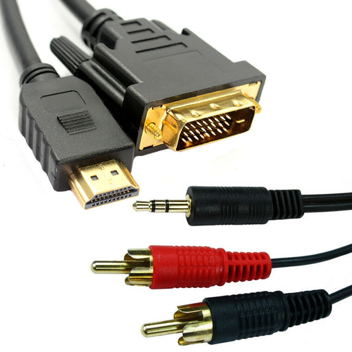 5M PC LAPTOP TO HD TV CABLE KIT HDMI DVI 3.5MM 2 RCA Loops