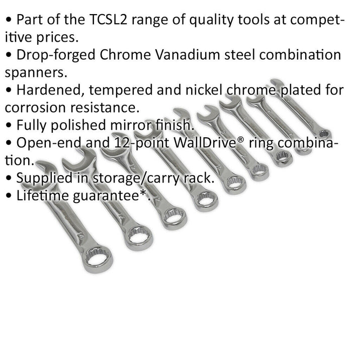 9pc STUBBY Short Handled Combination Spanner Set 12 Point Metric Ring Open Head Loops