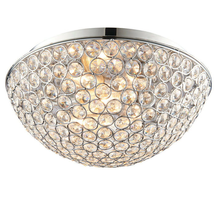 Flush Bathroom Ceiling Light Crystal Bead Dome Shade IP44 Round Lamp Bulb Holder Loops