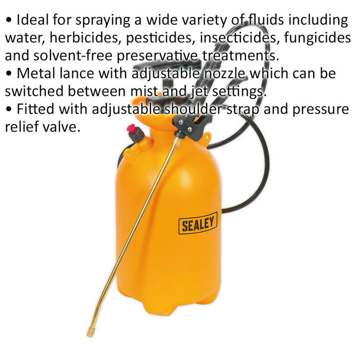 5L Pressure Sprayer - Metal Lance & Adjustable Nozzle - Shoulder Strap Loops