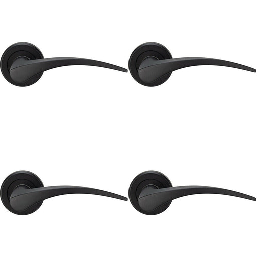 4x PAIR Arched Tapered Handle on Round Rose Concealed Fix Matt Black Finish Loops