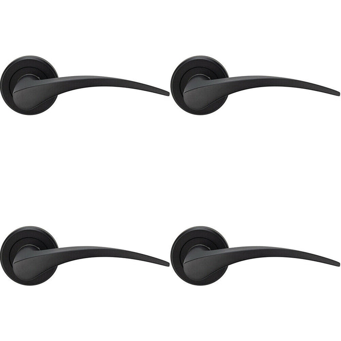 4x PAIR Arched Tapered Handle on Round Rose Concealed Fix Matt Black Finish Loops